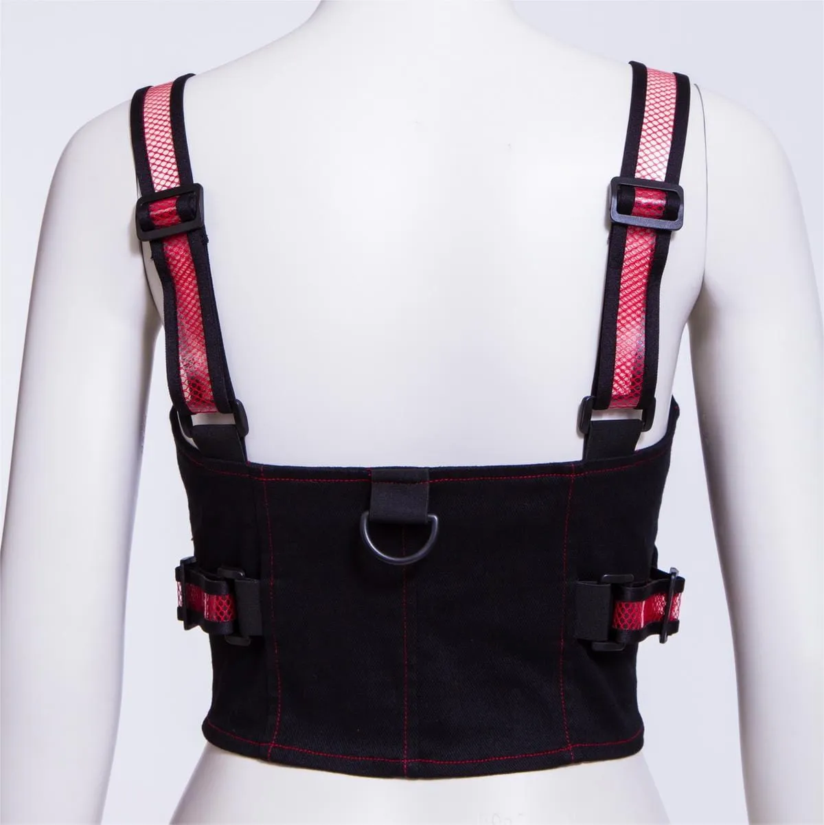 Women's Punk Double Color Mesh Splice Vest Red