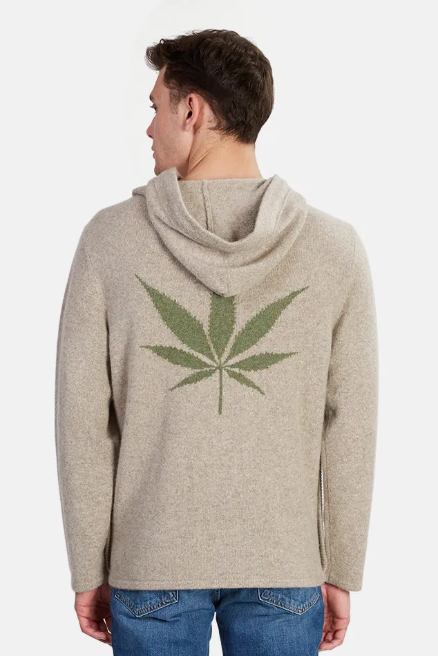 x Blue&Cream Leaf Cashmere Hoodie Oatmeal/Green